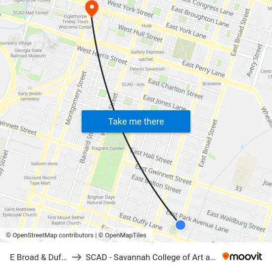 E Broad & Duffy Nb to SCAD - Savannah College of Art and Design map