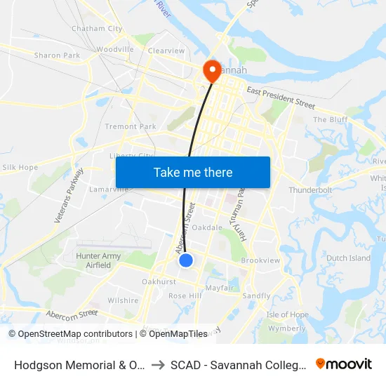 Hodgson Memorial & Oglethorpe Prof Nb to SCAD - Savannah College of Art and Design map