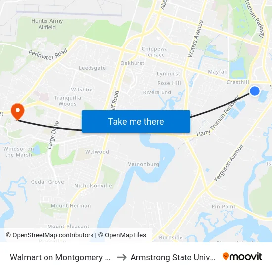 Walmart on Montgomery Cross to Armstrong State University map