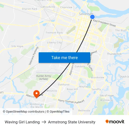 Waving Girl Landing to Armstrong State University map