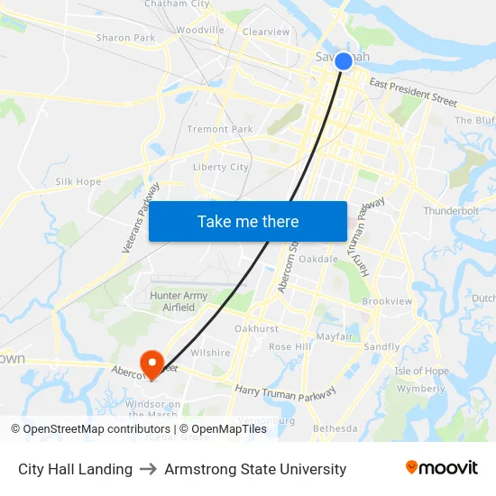 City Hall Landing to Armstrong State University map