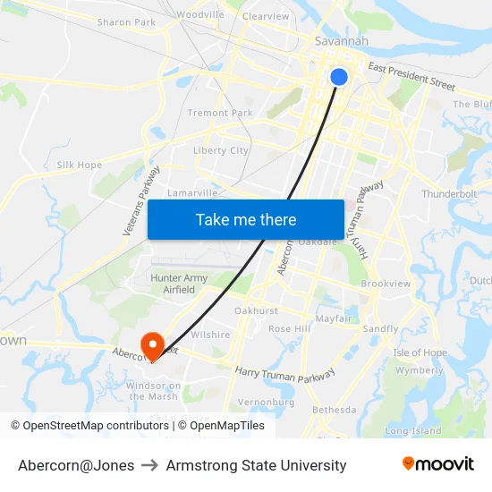 Abercorn@Jones to Armstrong State University map