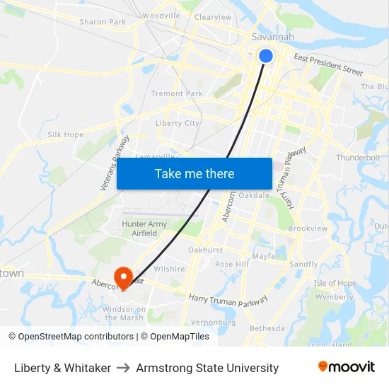 Liberty & Whitaker to Armstrong State University map