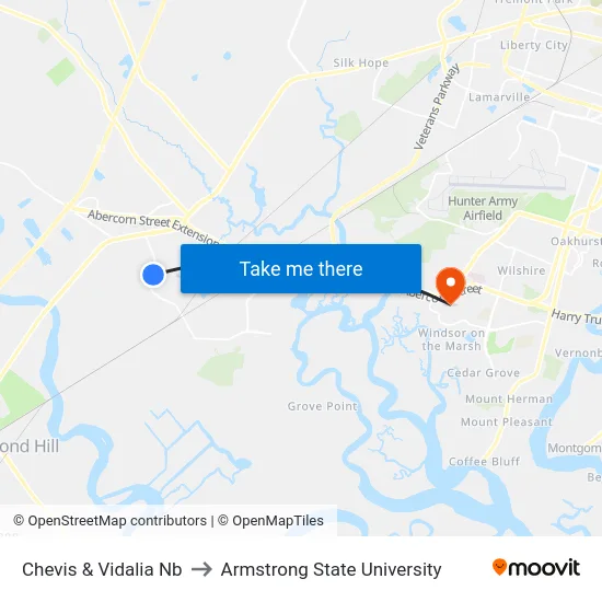 Chevis & Vidalia Nb to Armstrong State University map