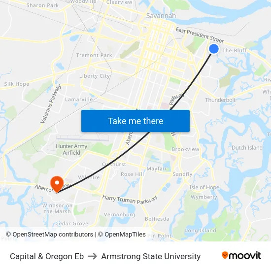 Capital & Oregon Eb to Armstrong State University map