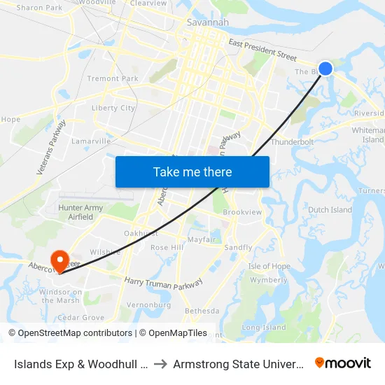 Islands Exp & Woodhull Eb to Armstrong State University map