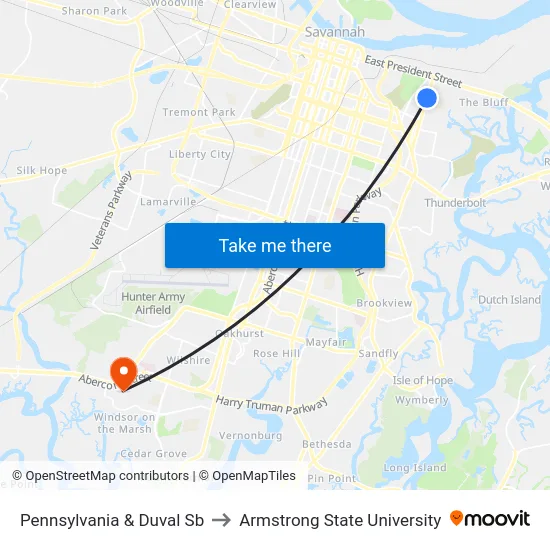 Pennsylvania & Duval Sb to Armstrong State University map