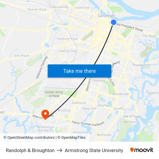 Randolph & Broughton to Armstrong State University map