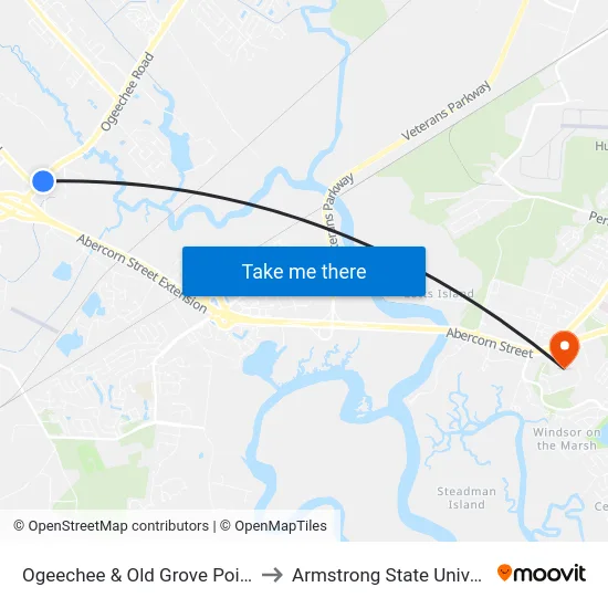 Ogeechee & Old Grove Point Nb to Armstrong State University map