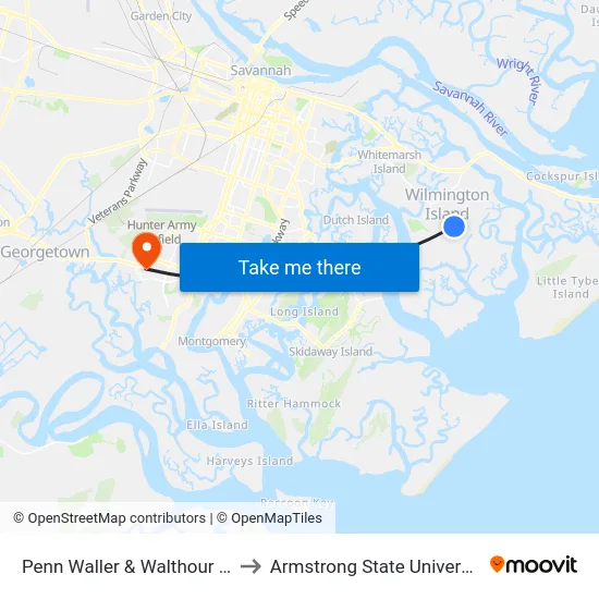 Penn Waller & Walthour Sb to Armstrong State University map