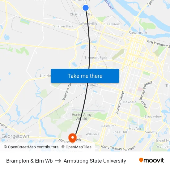 Brampton & Elm Wb to Armstrong State University map