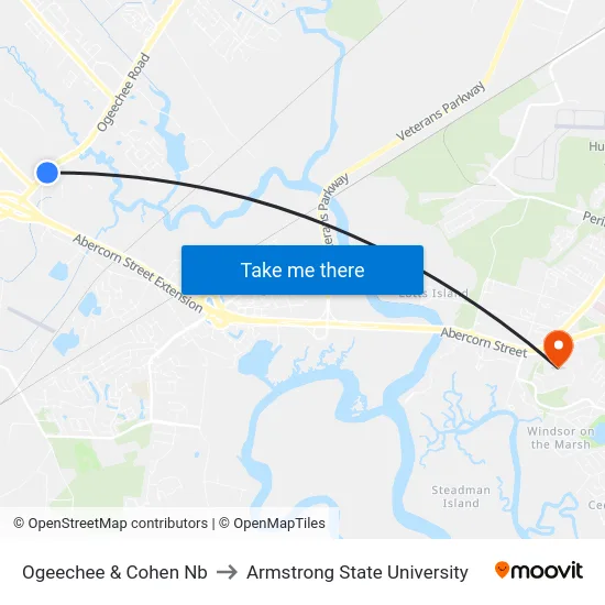 Ogeechee & Cohen Nb to Armstrong State University map
