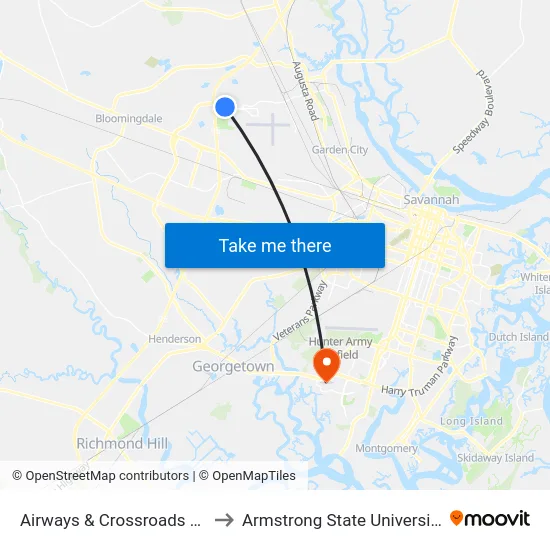 Airways & Crossroads Eb to Armstrong State University map