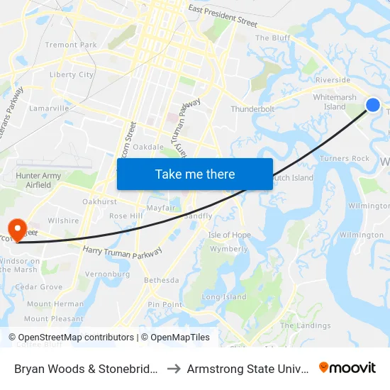 Bryan Woods & Stonebridge Nb to Armstrong State University map