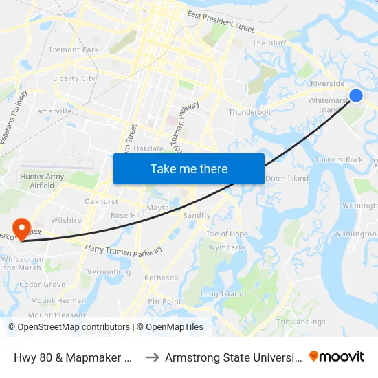 Hwy 80 & Mapmaker Wb to Armstrong State University map