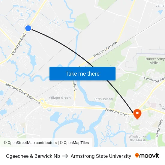 Ogeechee & Berwick Nb to Armstrong State University map