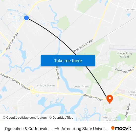 Ogeechee & Cottonvale Nb to Armstrong State University map