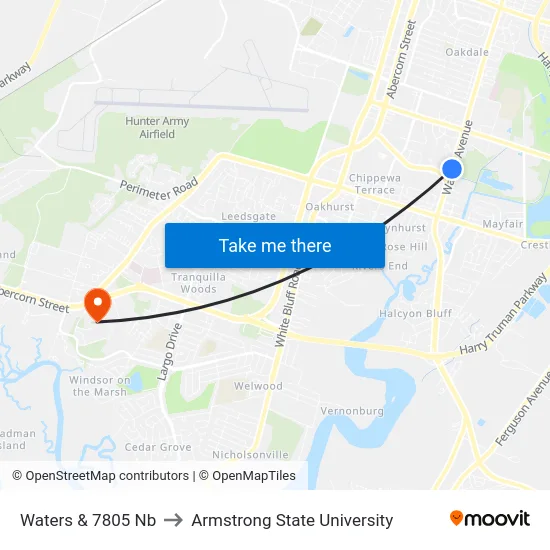 Waters & 7805 Nb to Armstrong State University map
