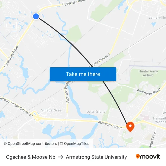 Ogechee & Moose Nb to Armstrong State University map