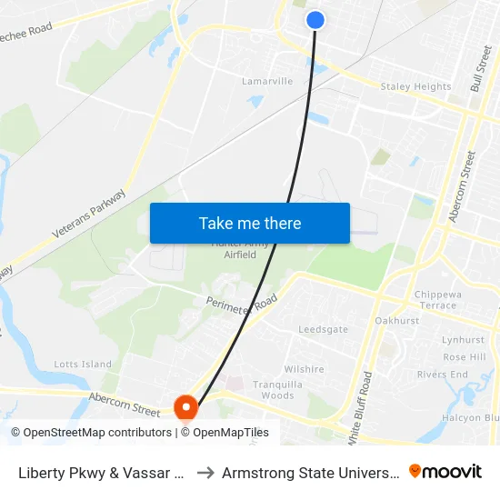 Liberty Pkwy & Vassar Nb to Armstrong State University map