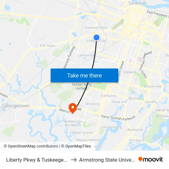 Liberty Pkwy & Tuskeegee Nb to Armstrong State University map