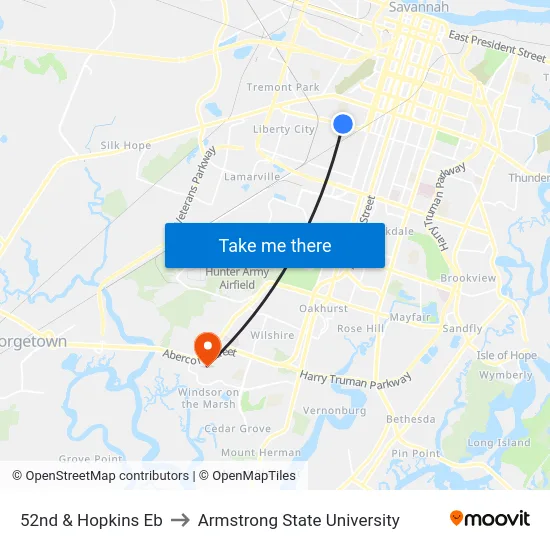 52nd & Hopkins Eb to Armstrong State University map