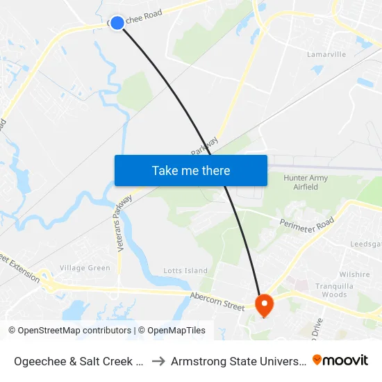 Ogeechee & Salt Creek Nb to Armstrong State University map