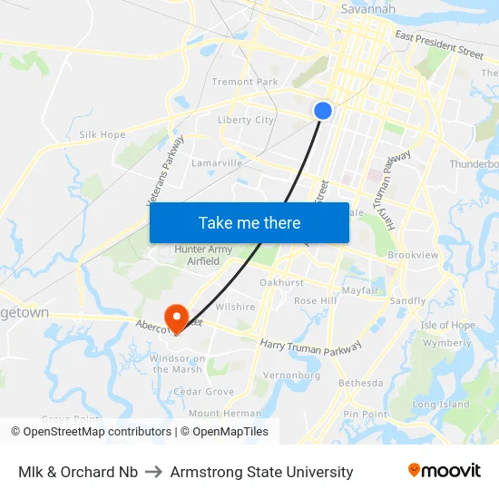 Mlk & Orchard Nb to Armstrong State University map