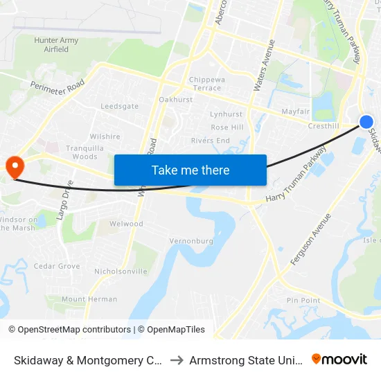 Skidaway & Montgomery Cross Nb to Armstrong State University map