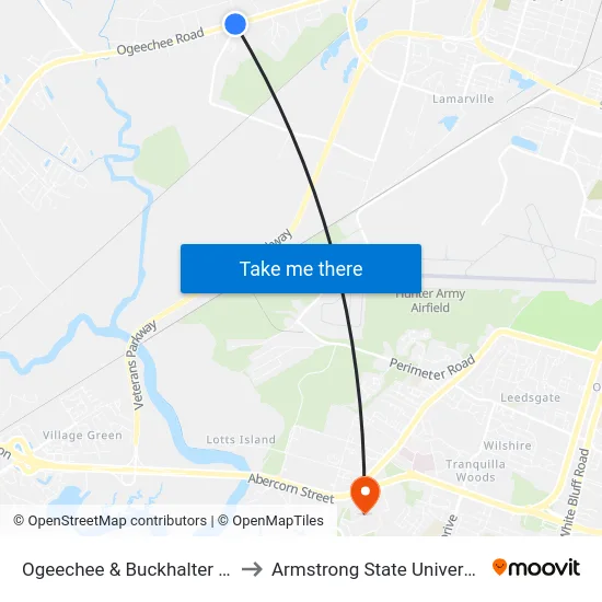 Ogeechee & Buckhalter Nb to Armstrong State University map