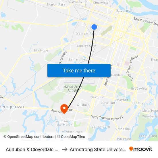 Audubon & Cloverdale Sb to Armstrong State University map