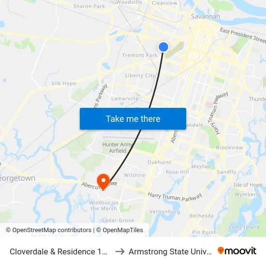 Cloverdale & Residence 1401 Eb to Armstrong State University map