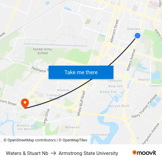 Waters & Stuart Nb to Armstrong State University map