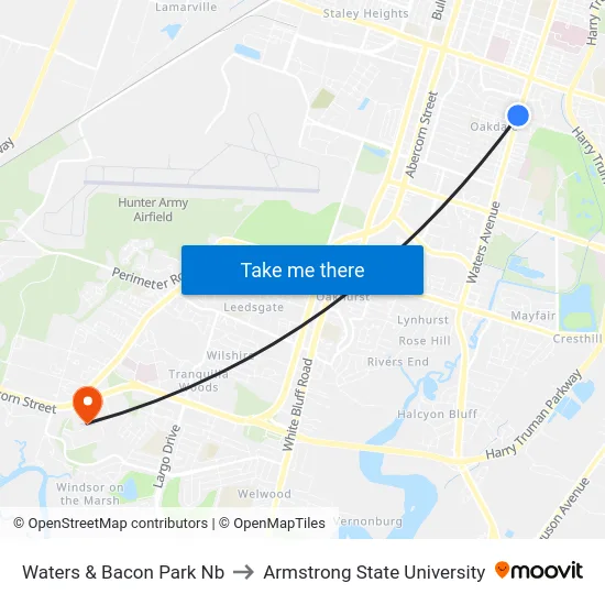 Waters & Bacon Park Nb to Armstrong State University map
