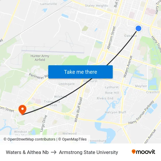 Waters & Althea Nb to Armstrong State University map