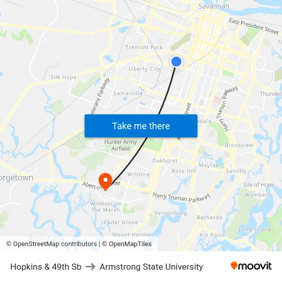 Hopkins & 49th Sb to Armstrong State University map