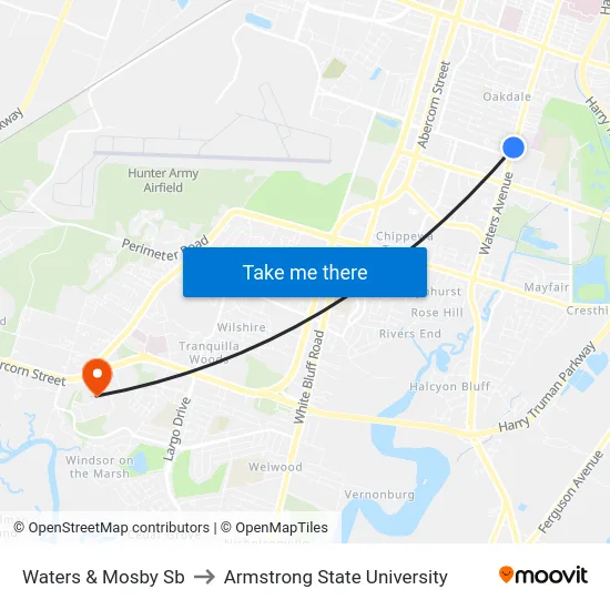Waters & Mosby Sb to Armstrong State University map