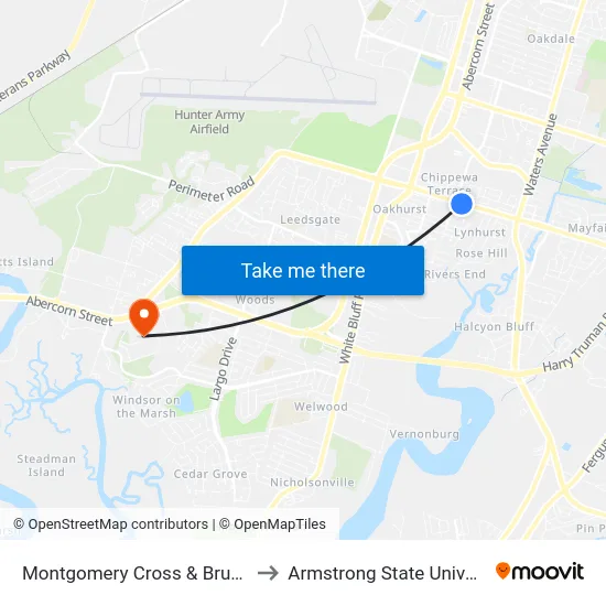 Montgomery Cross & Bruce Eb to Armstrong State University map