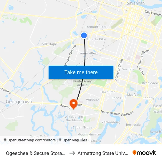Ogeechee & Secure Storage Nb to Armstrong State University map