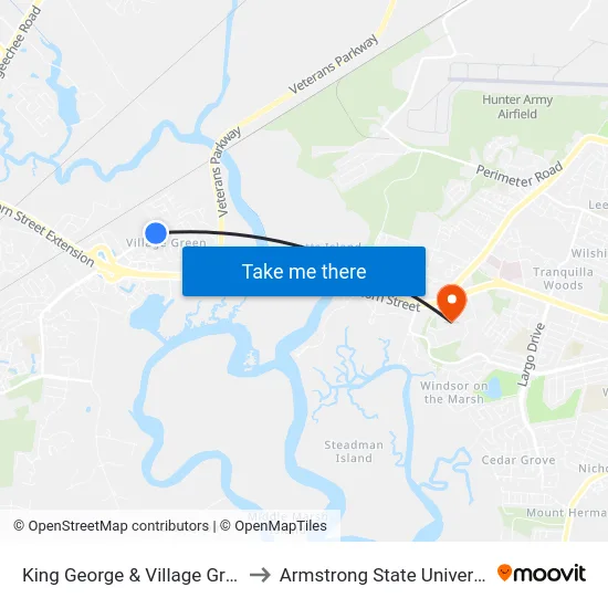 King George & Village Green to Armstrong State University map