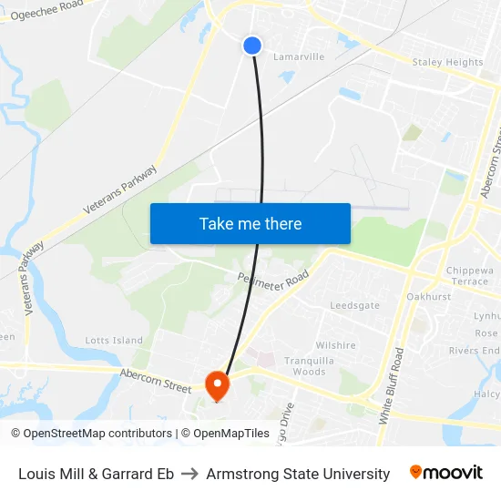 Louis Mill & Garrard Eb to Armstrong State University map
