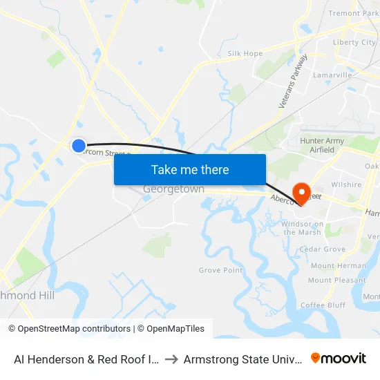 Al Henderson & Red Roof Inn Eb to Armstrong State University map