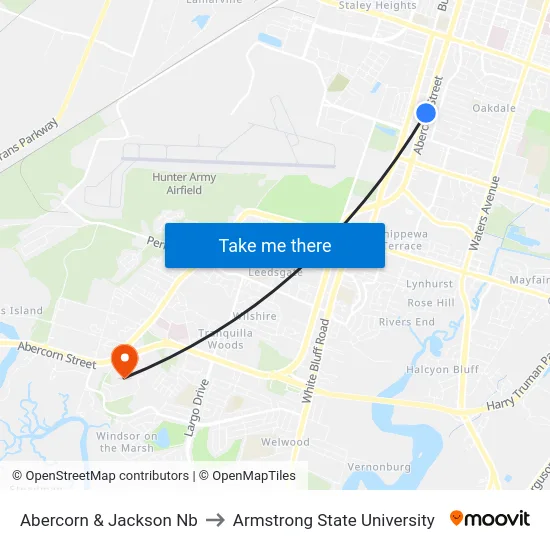 Abercorn & Jackson Nb to Armstrong State University map