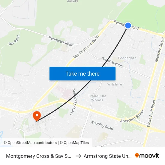 Montgomery Cross & Sav Square Wb to Armstrong State University map