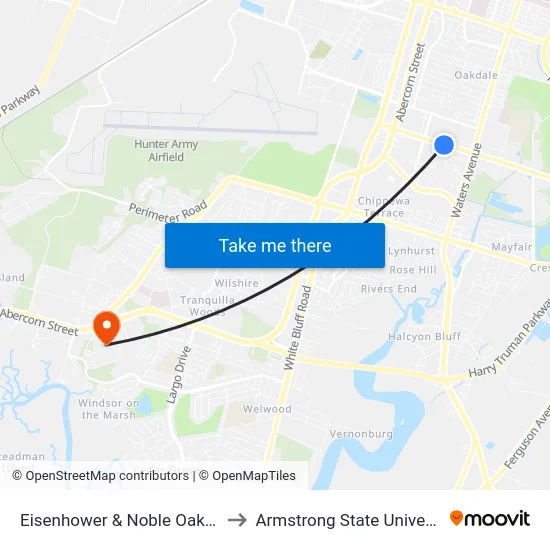 Eisenhower & Noble Oaks Eb to Armstrong State University map