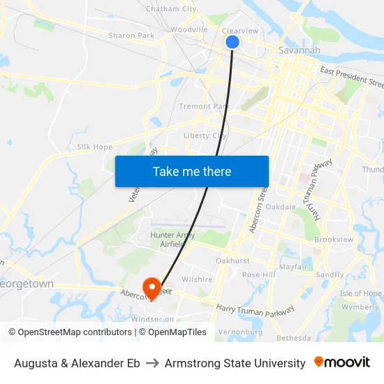 Augusta & Alexander Eb to Armstrong State University map