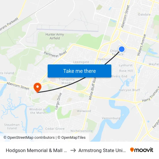 Hodgson Memorial & Mall Way Sb to Armstrong State University map