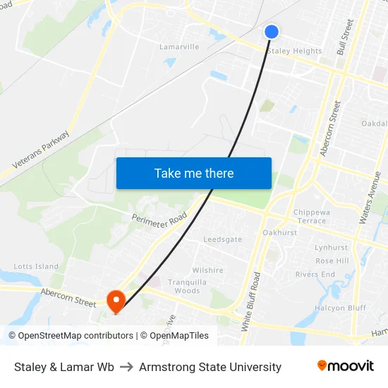 Staley & Lamar Wb to Armstrong State University map