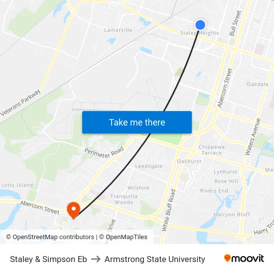 Staley & Simpson Eb to Armstrong State University map