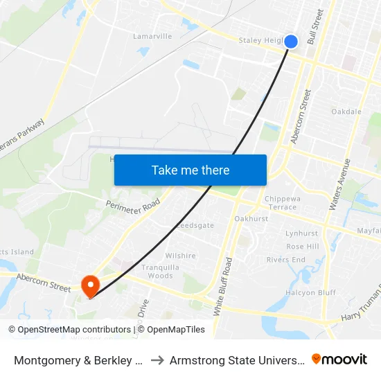 Montgomery & Berkley Sb to Armstrong State University map